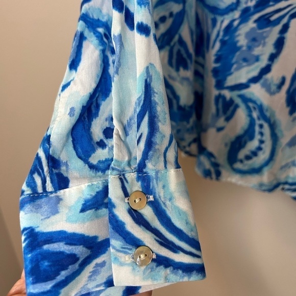 Rose + Olive Women's Blue Button Shirt Fashion Art to Wear Lightweight - Picture 5 of 9